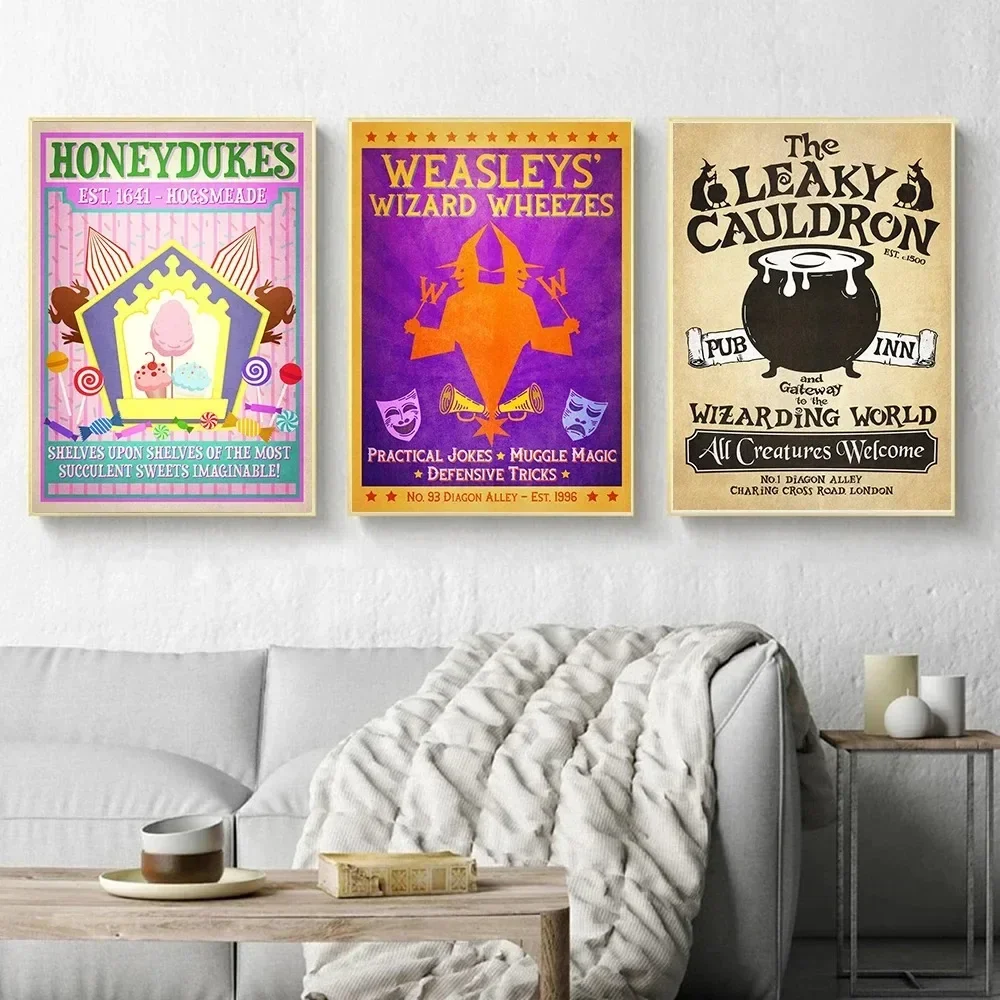 Classic Wizard Movie Illustration Poster Harries Magic School Poster and Print Wall Art Pictures for Living Room Bedroom Decor