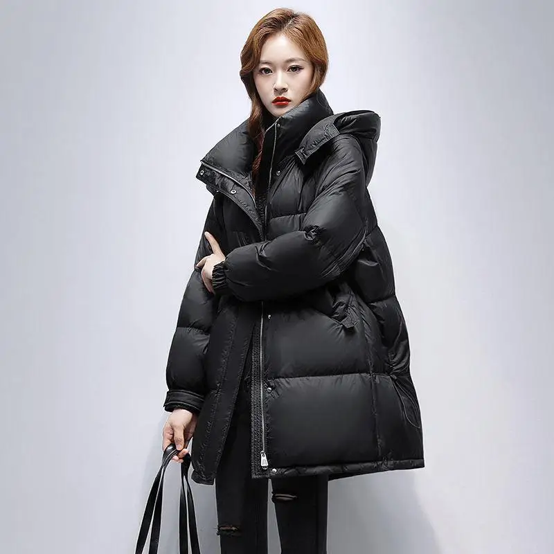 

Women's Mid-Length Du down Jaet Winter New Sle Loose Faionable Thiened Warm Hooded Coat Commute Sle Zipper Sve