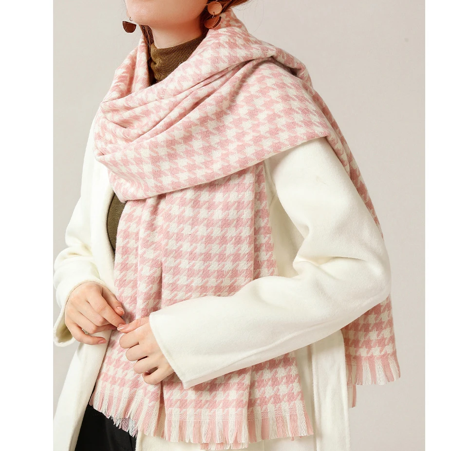 

Autumn Winter Knitted Houndstooth Scarf Women Cashmere Blend Shawls Wraps Plus Size Bandana Femme Elegant Pashmina Chal Muffler