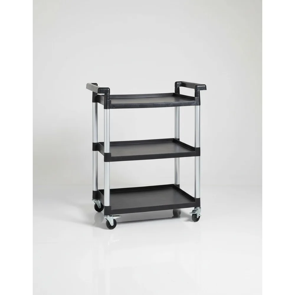 

Универсальная тележка с 3 полками и колесами, вместимость 225 фунтов, прочный пластик для дома, кухни, гаража, офиса