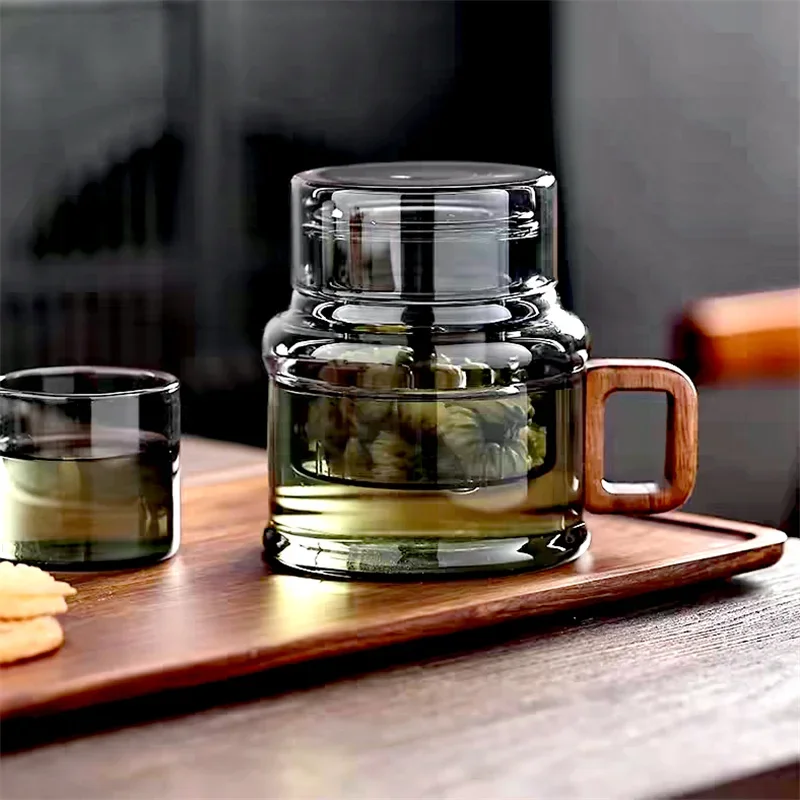 

Многоразовая термостойкая стеклянная чашка для чая 400 мл с фильтром для заварки и деревянной ручкой, офисная кружка для разделения чая, цветочные чайные кружки