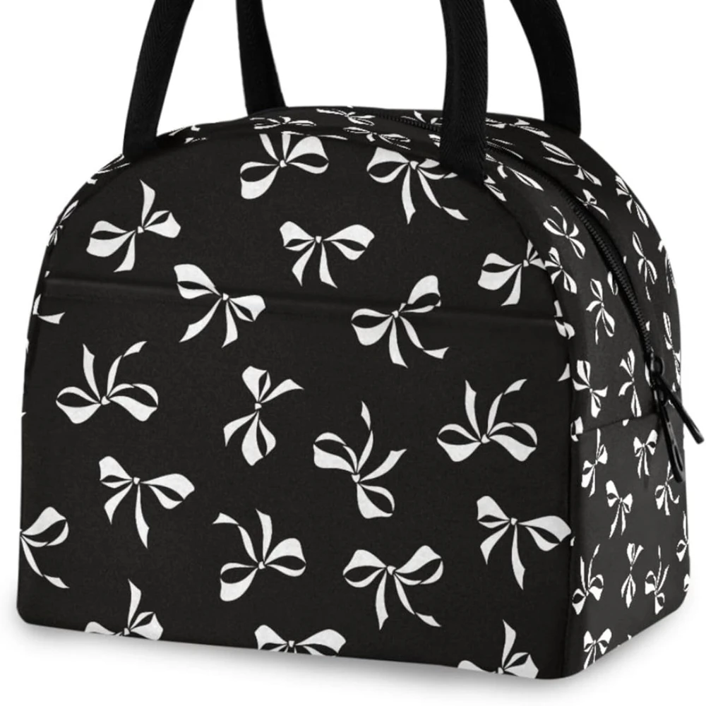 

Black Bow Insulated Womens Lunch Bag For Work Lunch Box for Girls Boys Reusable Lunch Tote Bag for Picnic Travel School