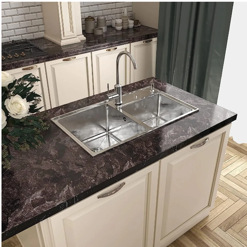 Küchenschränke, Kunstmarmor, ölbeständig, wasserfest, dick, selbstklebende Tapete, Muebles, Tischplatte, Thermostabilität, Kontaktpapier