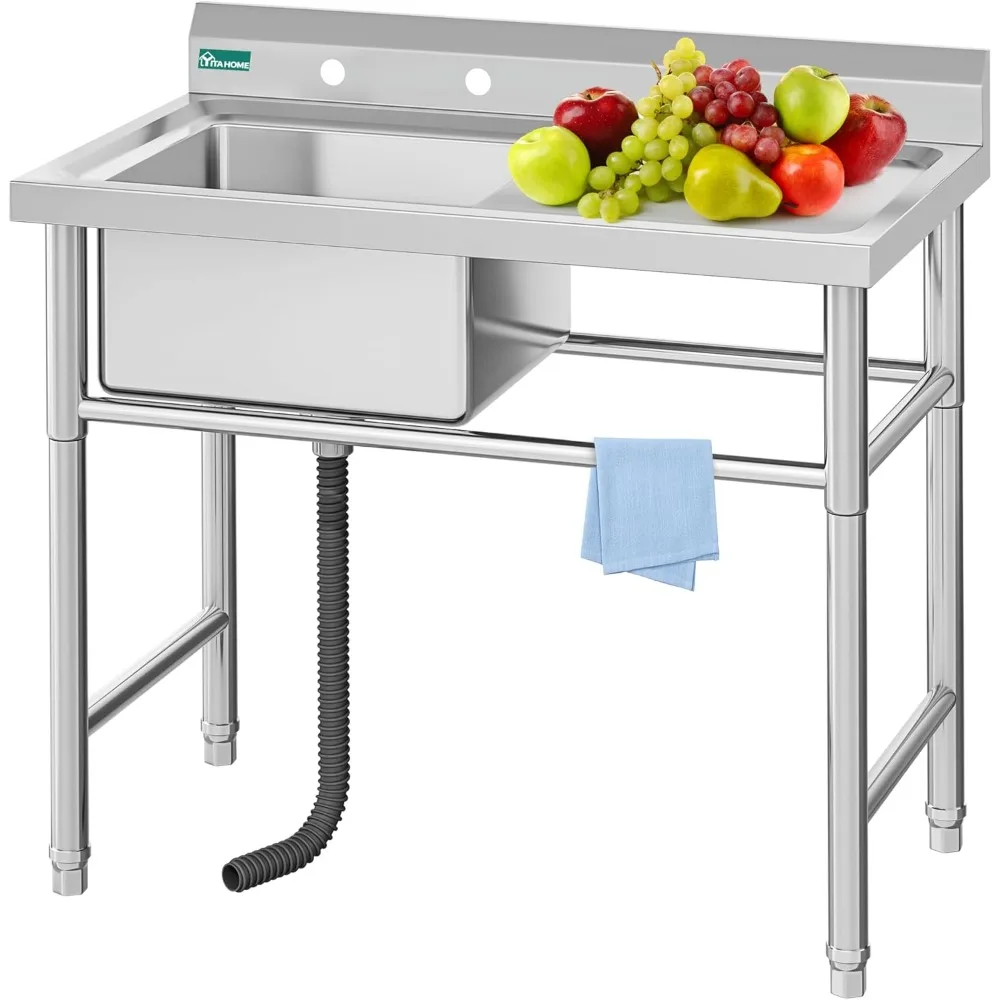 

Универсальная кухонная раковина NSF, отдельно стоящая одинарная чаша со сливной платой, раковина из нержавеющей стали с ножками для прачечной, ванной комнаты, далеко