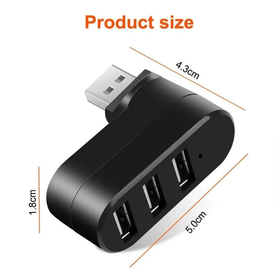 3‑Port USB 2.0 Hub,180° Rotatable,High Speed Data Transfer USB Splitter for Mobile Hard Drive,Laptop PC