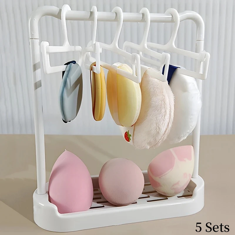 5 Sets Makeup Tools Drying Rack Sponges Cosmetics Powder Puff Storage Hanger Travel Portable Multifunctional Organizer