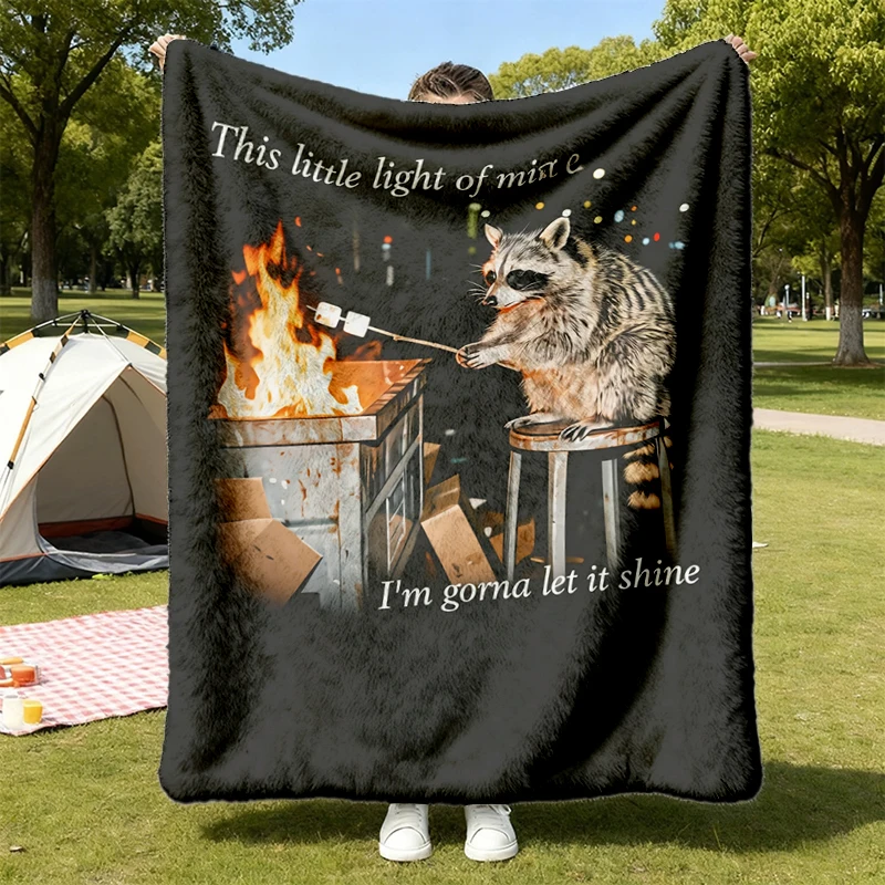 Dumpster Fire Raccoon Flannel Blanket - Men & Women's Unisex Graphic Flannel Blanket - Funny Mental Health Flannel