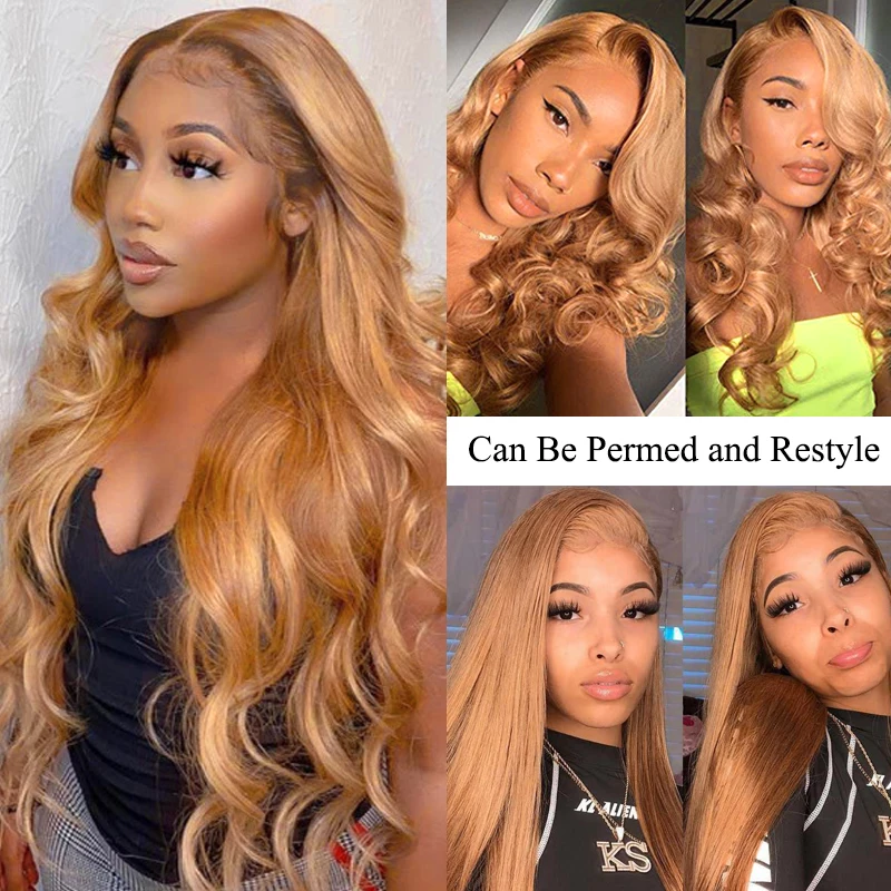 Tissage en lot brésilien Remy avec closure-KEMY HAIR, Body Wave, blond miel 27, 4 age, 3 pièces