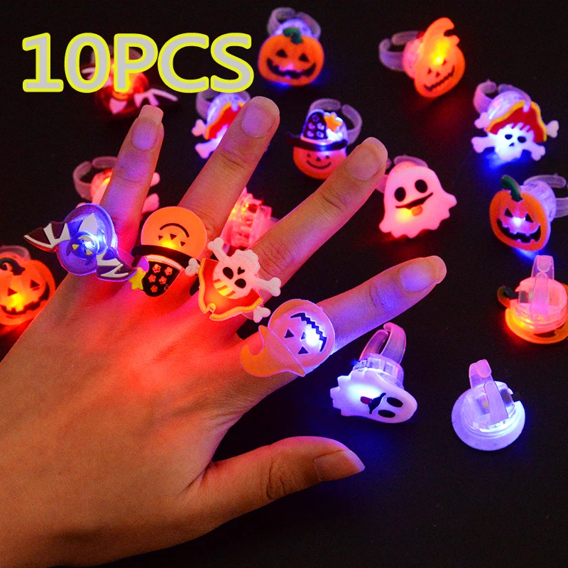 10/20PCS Cute Halloween Glowing Rings Glow Bracelet Christmas Ghost Pumpkin Snowman Child Kids Gift Halloween Party Decoration