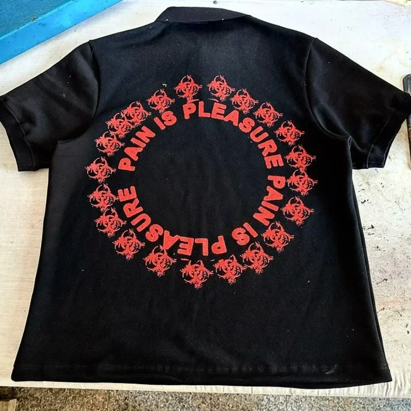 Hip hop harajuku masculino manga curta y2k punk estilo gótico moda personalidade design exclusivo camisa polo rua graffiti vestido de verão