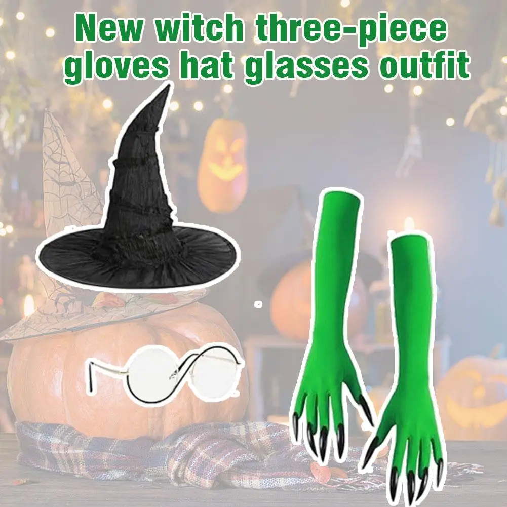 Costume de Cosplay de sorcière d'halloween, chapeau, lunettes et gants, déguisement pour femmes, jeu de rôle, accessoires de carnaval d'halloween