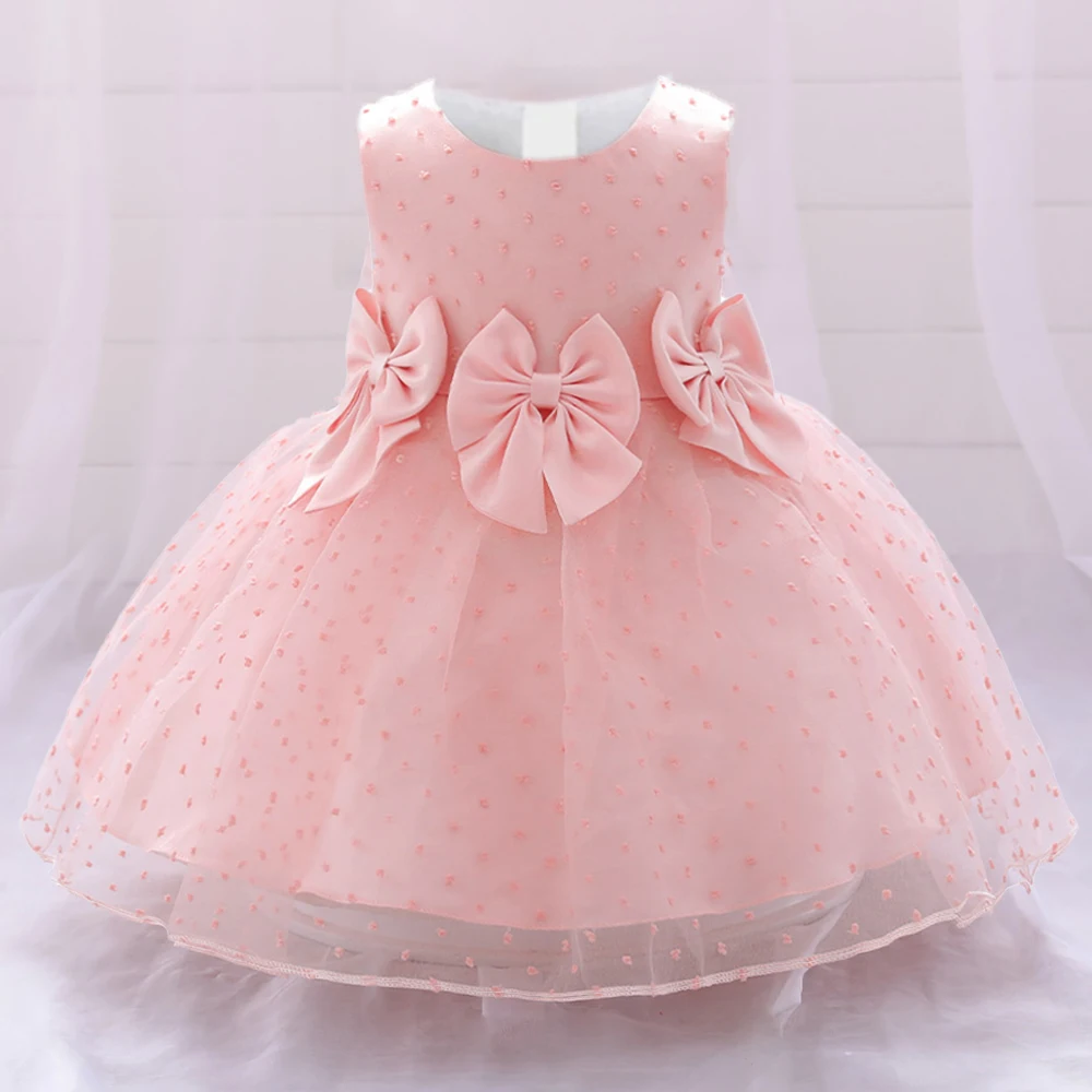 Baby Girl Dress Fluffy Bow Newborn Princess Dresses for Baby 1 Years Birthday Toddler Infant Polka Dot Party Girls Clothes Gown