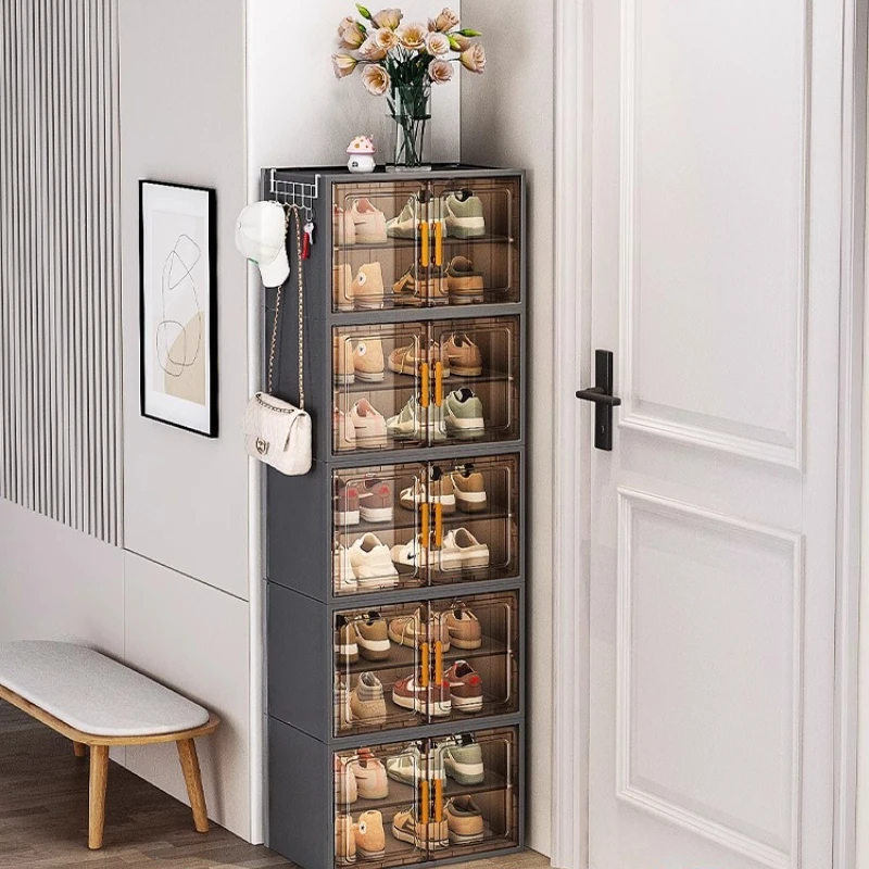 

Shoe cabinet storage cabinet integrated against the wall Household indoor multi-layer entrance Small narrow shoe rack
