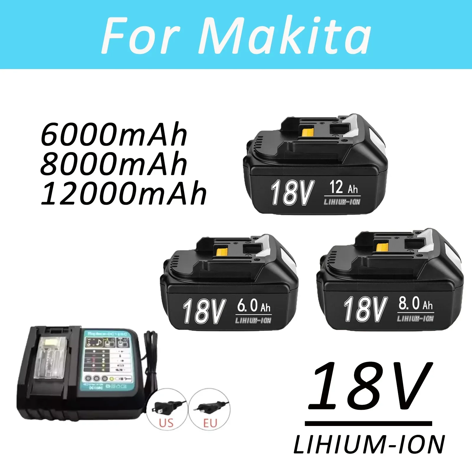 BL1860B BL1860 BL1850 18V Li-ion Battery Replacement for Makita Power Tools with 12000mAh Capacity