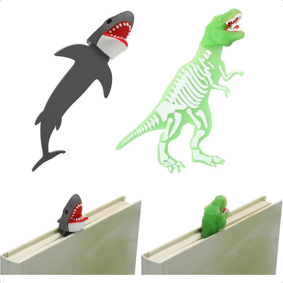 

2 Pieces Shark Bookmark for Boys Dinosaur Giant Cool s 3D Luminous Cartoon Animal Bookmark School Supplies Dinosaur and Shark S