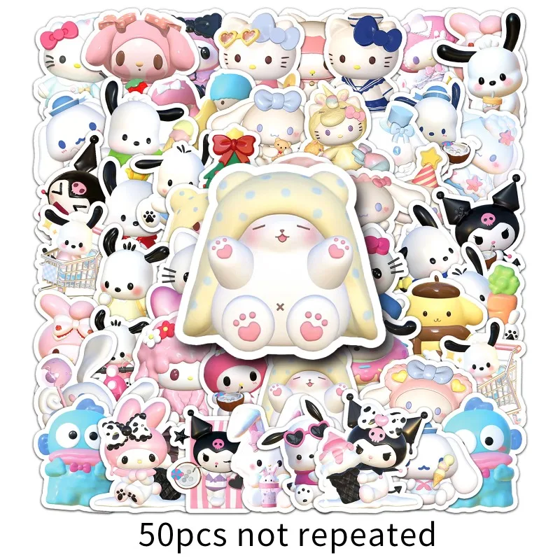 50PCS Kawaii 3D Sanrio Stickers Hello Kitty Pochacco Decals DIY Toy for Kids Fridge Phone Notebook PVC Waterproof Graffiti