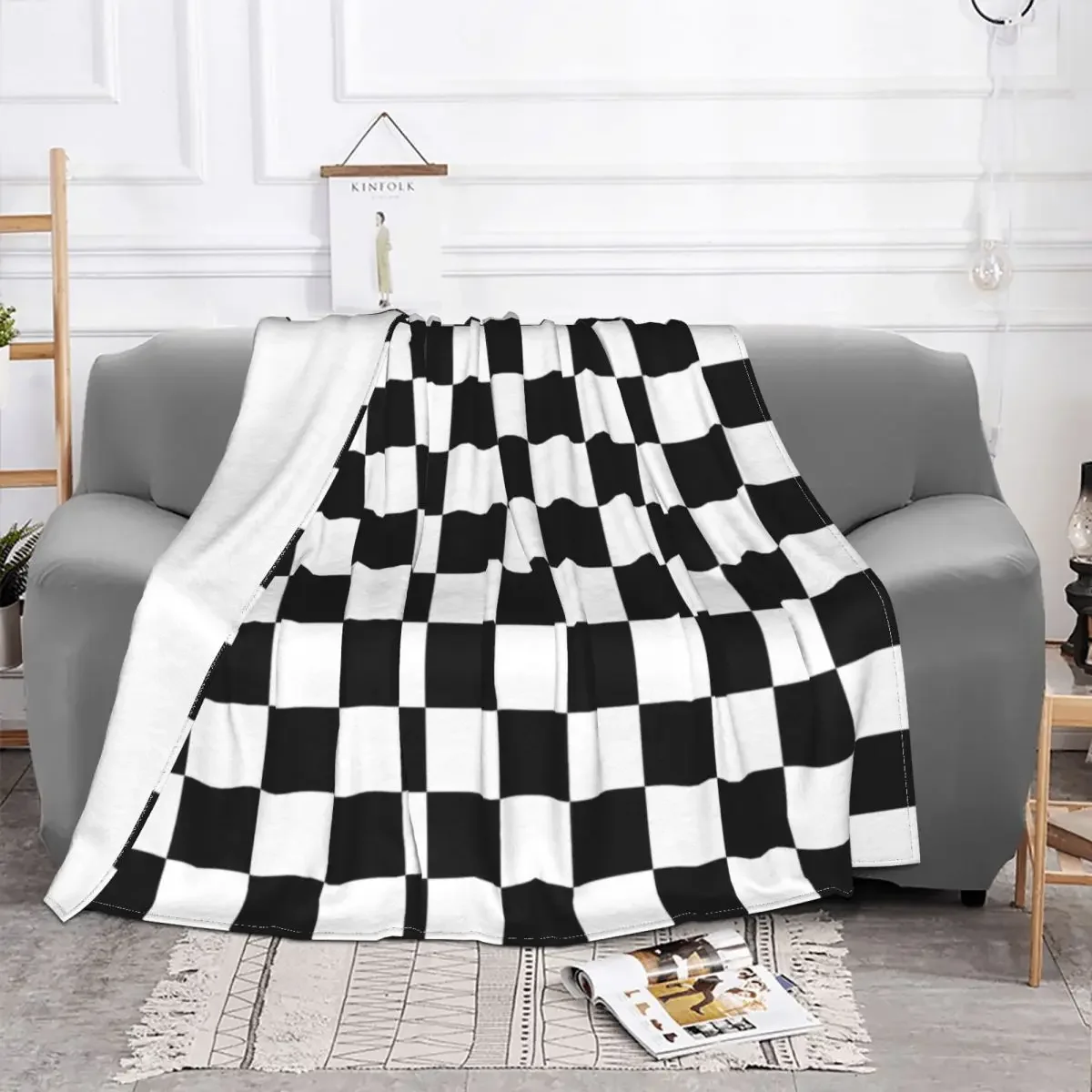 Black And White Checkerboard Pattern Blanket Comfortable Soft Flannel Autumn Geometric Tartan Throw Blanket for Sofa Car Bedroom