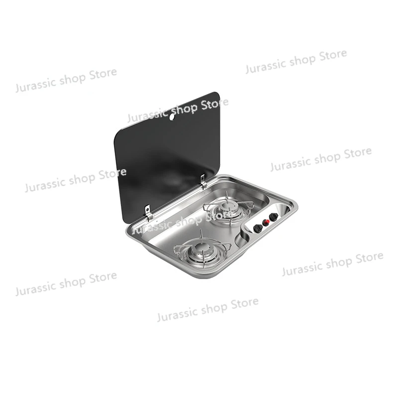 

Outdoor RV Camper Kitchen Stainless Steel Gas Double-headed Stove Tools Tempered Glass Cover 2*1.35KW Camping Car Accessories