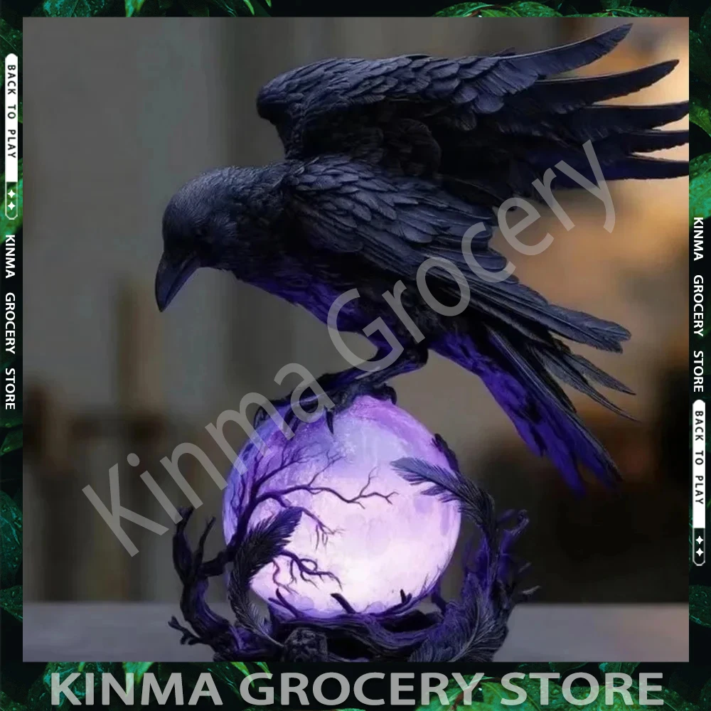 

Creative Gothic Raven LED Night Light Sculpture Purple Glow Sphere Mysterious Decor Dark Art Unique Desk Night Light Ornaments