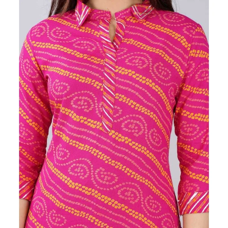 Indian Women Designer Rajasthani Printed Pink Straight Salwar Kurti and Pant Set