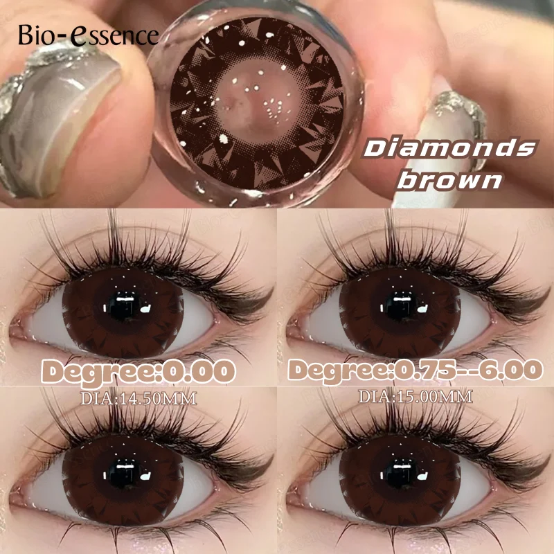 Bio-essence 1Pair Black Contact Lenses with Diopter Yearly 15.00mm Contacts Large Diameter Brown Big Eyes Makeup Soft Pupils