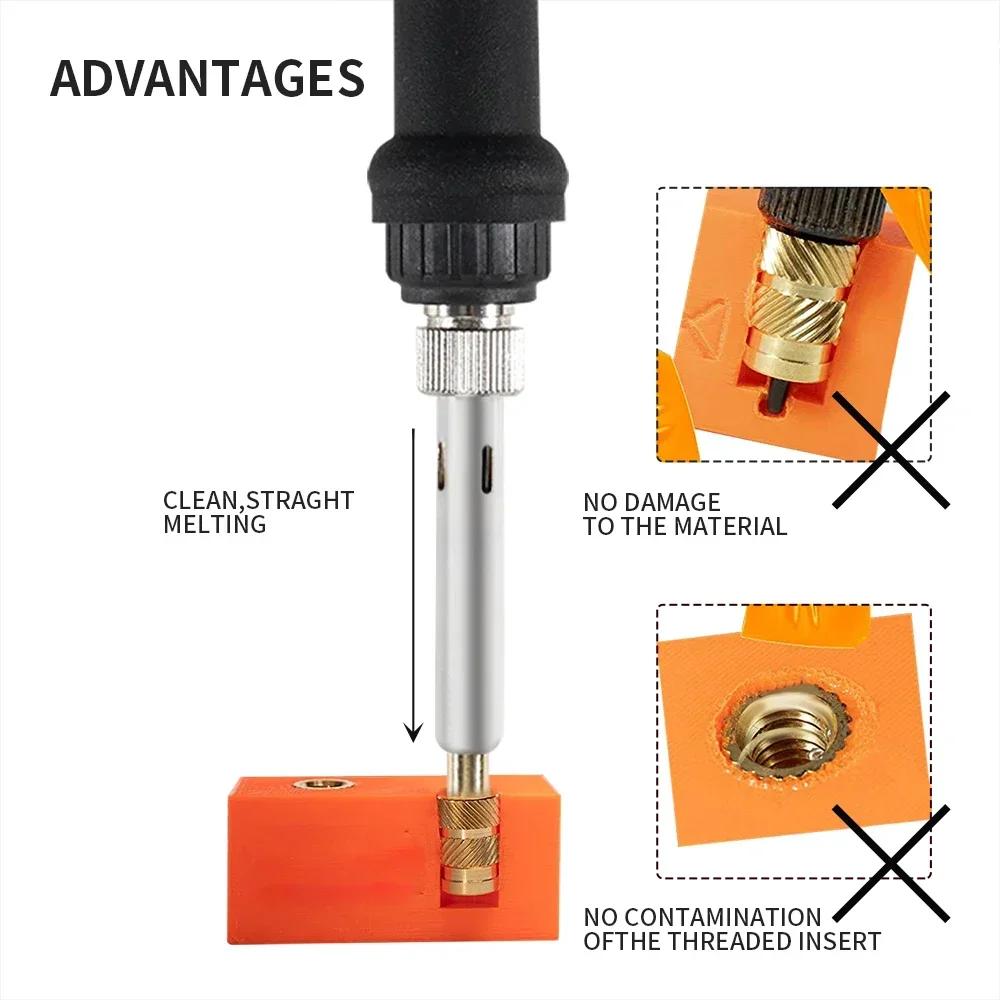 

Heat Insert Nut Iron Tip M2 M3 M4 M5 M6 M8 Brass Thread Embedded Kit Heat Insertion Tool for Plastic 3D Printer Soldering Iron