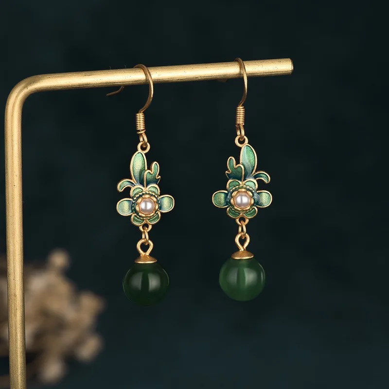 Jewelry Earrings For Women Drop Earring Women‘s Enamel Green Flower Hanging Dangle Earrings Hollow Drop Earrings Jewelry