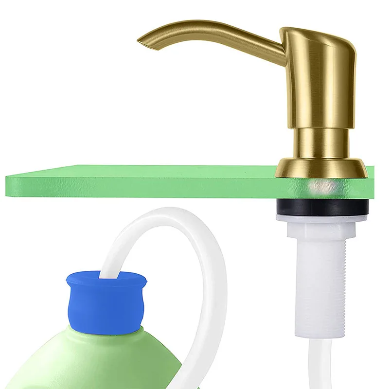 Brushed Gold Sink Soap Dispenser with 47 inch Silicone Tube and 17 oz Container Bottle  Hand Operated for Kitchen and Bathroom