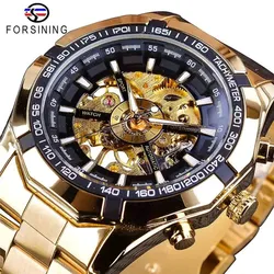 Forsining FSG 340 Luxury Original Stainless Steel Waterproof Mens Skeleton Skull Transparent Mechanical Sport Male Wrist Watches