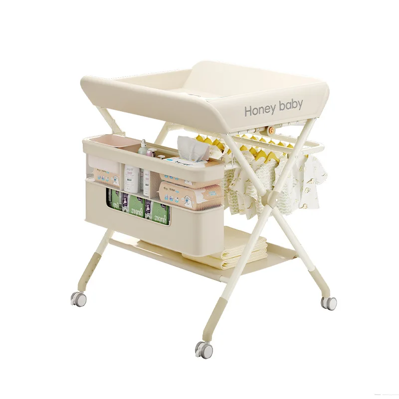 Custom Multifunction Foldable Baby Care Diaper Table Large Storage Basket Bathtub Bath Rack Diaper Changing Table For Newborns T