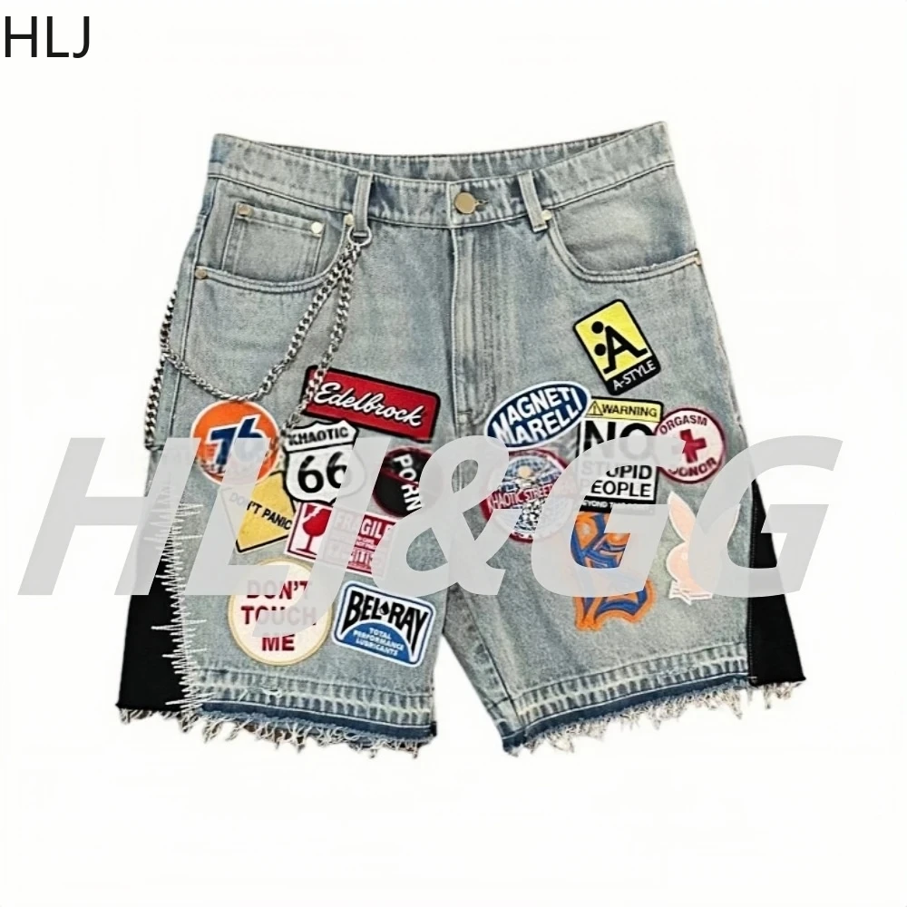 Hlj & gg moda y2k carta impressão denim shorts conjuntos de duas peças feminino com capuz manga longa colheita topo e shorts roupa feminina streetwear