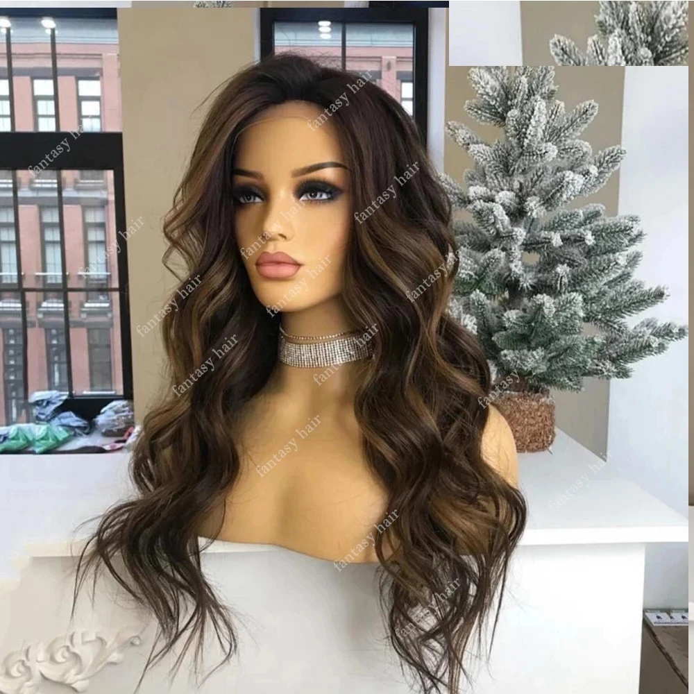 

Highlight Dark Chocolate Brown Loose Wave 13x6 Lace Front Human Hair Wigs Transparent HD 360 Frontal Auburn Blonde Balayage Wig