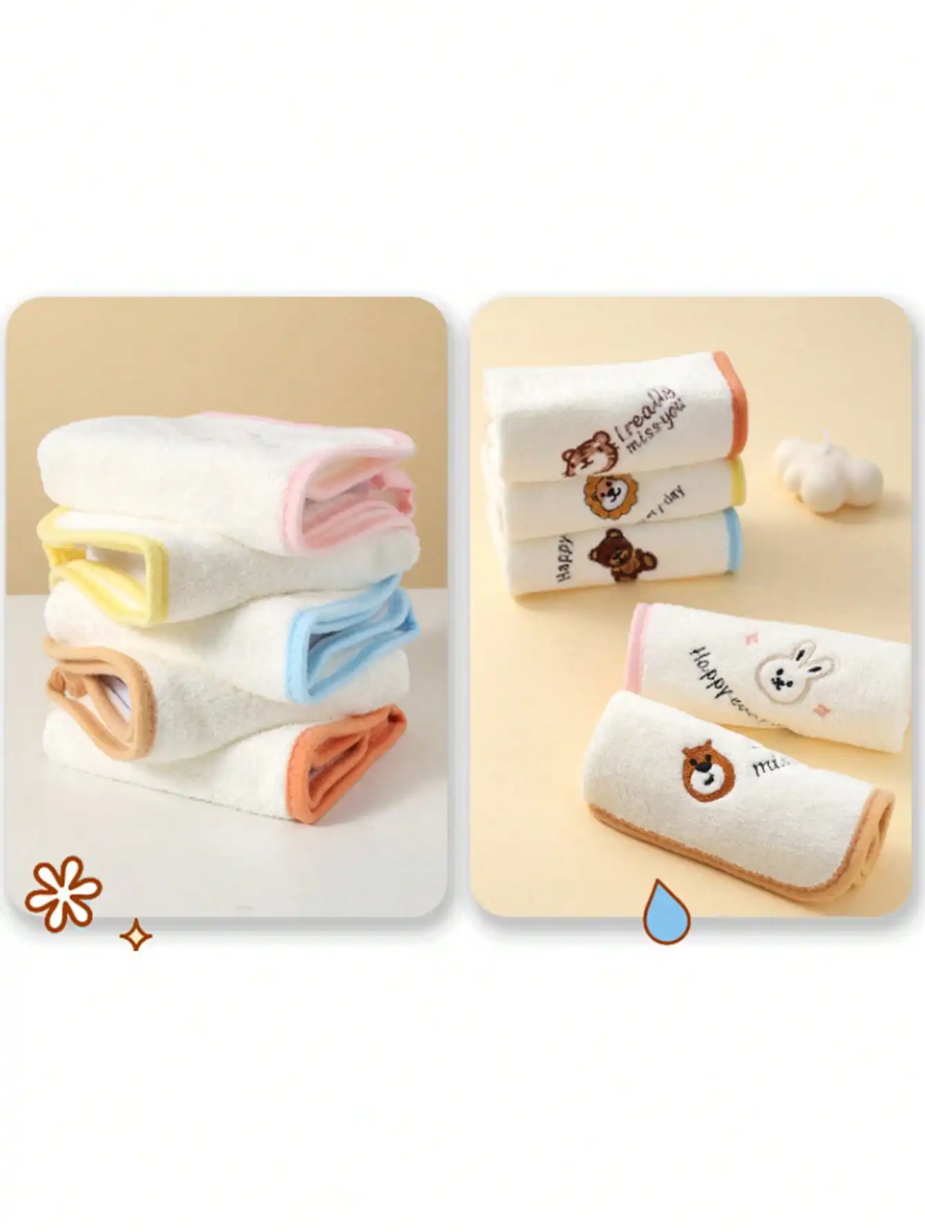 5pcs kids towel baby wash small square towel baby bath drool towel hanging coral velvet towel super soft absorbent