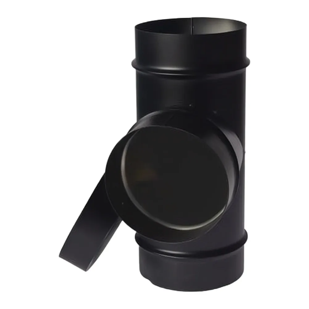 Black Stainless Steel 3 Way Chimney Tee Pipe 100mm 125mm High Temperature Paint With Cap Block For Wood Burning Fireplace Stove