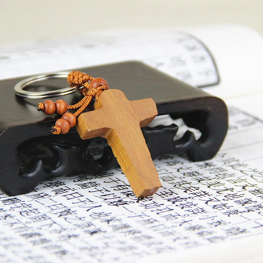 

20pcs Wooden Keychain Handmade Cross Design Key Ring For Gift Birthday Christmas Valentine Mother'S Day Hanging Ornament Decor