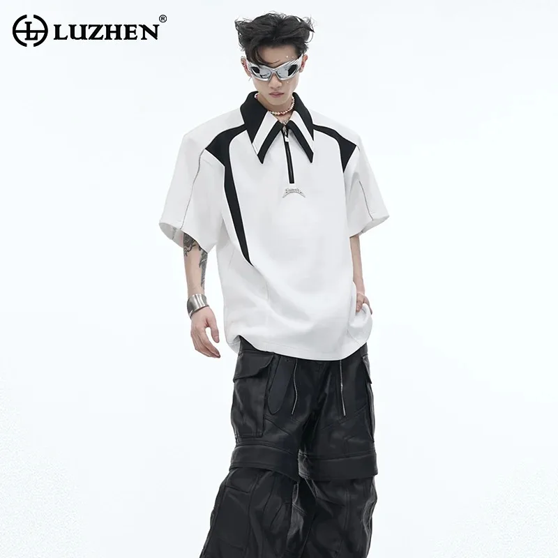 

LUZHEN Niche Color Contrast Patchwork Design Stylish Short Sleeved T Shirt Original Trendy Handsome High Quality Men Tops LZ4552