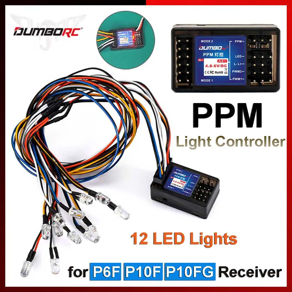 DUMBORC PPM-Simulationslicht-Controller, 12 LEDs, simuliert Autolichter, Lampe, kompatibel mit P6F P10F P10FG-Empfänger für RC-Drift-Autos