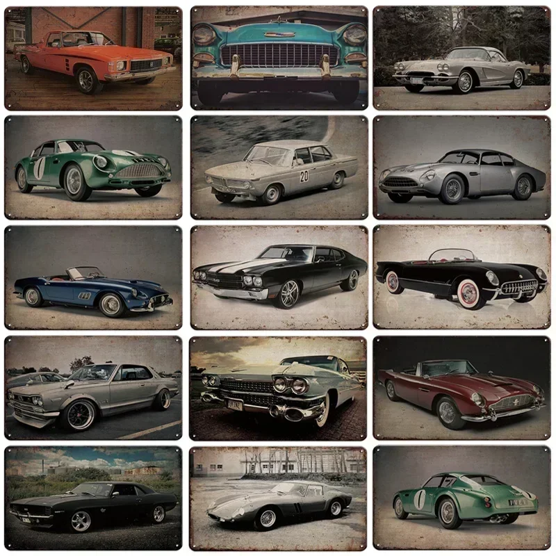 Vintage Vehicle Metal Tin Sign Plaque Retro Tin Painting Racing Car Posters Wall Art Stickers Home Bar Garage Decorative Plates
