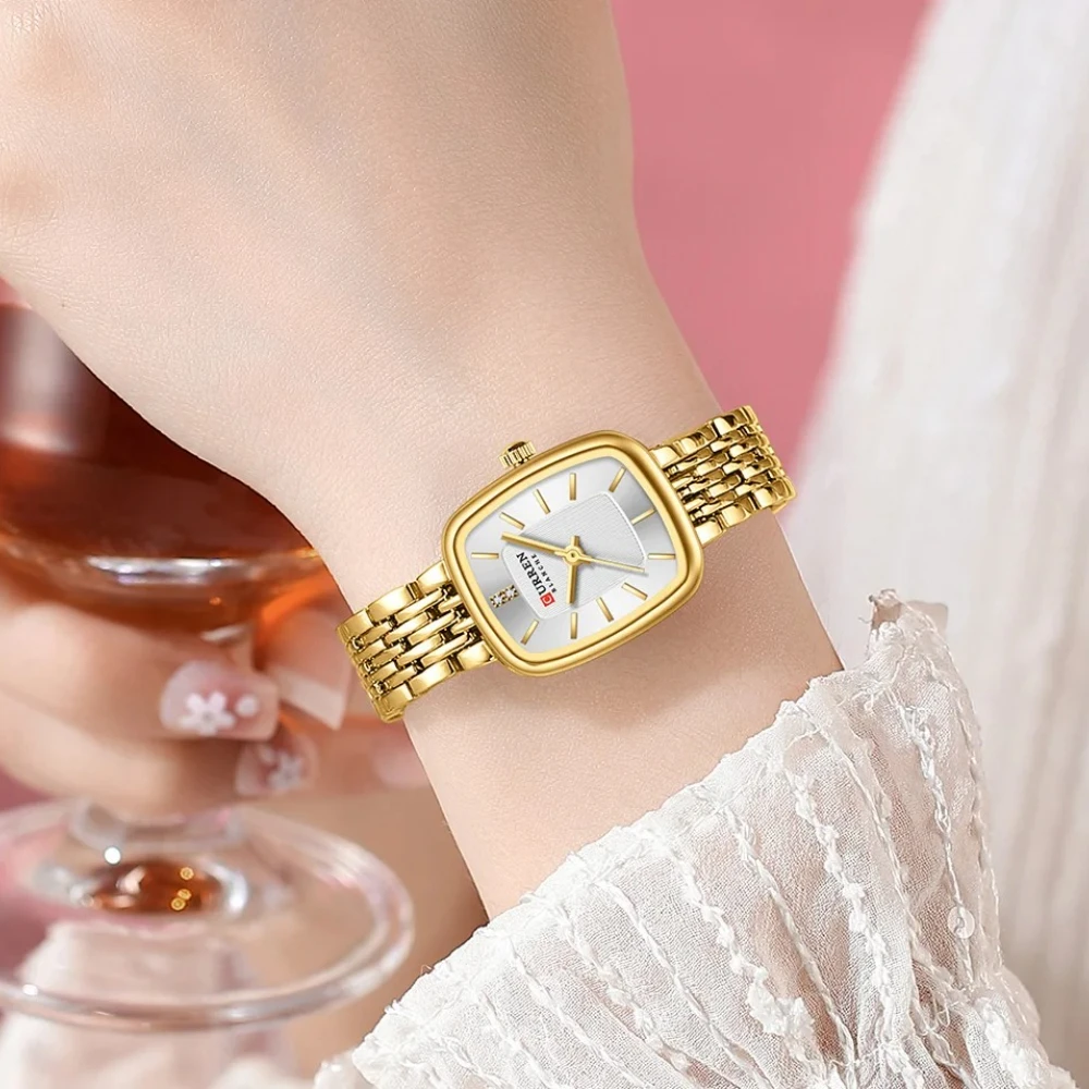 CURREN 9093 Fashion Rectangular Exquisite Women's Quartz Watch New Waterproof Stainless Steel Strap Charm Watches for Woman