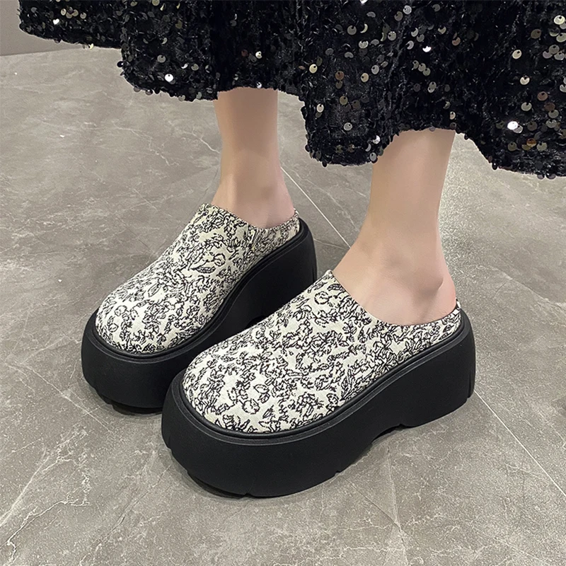 Print Random High Heels Slippers Mules Women Shoes Platform Sandals Summer Flip Flops 2024 Designer New Pumps Brand Femme Slides