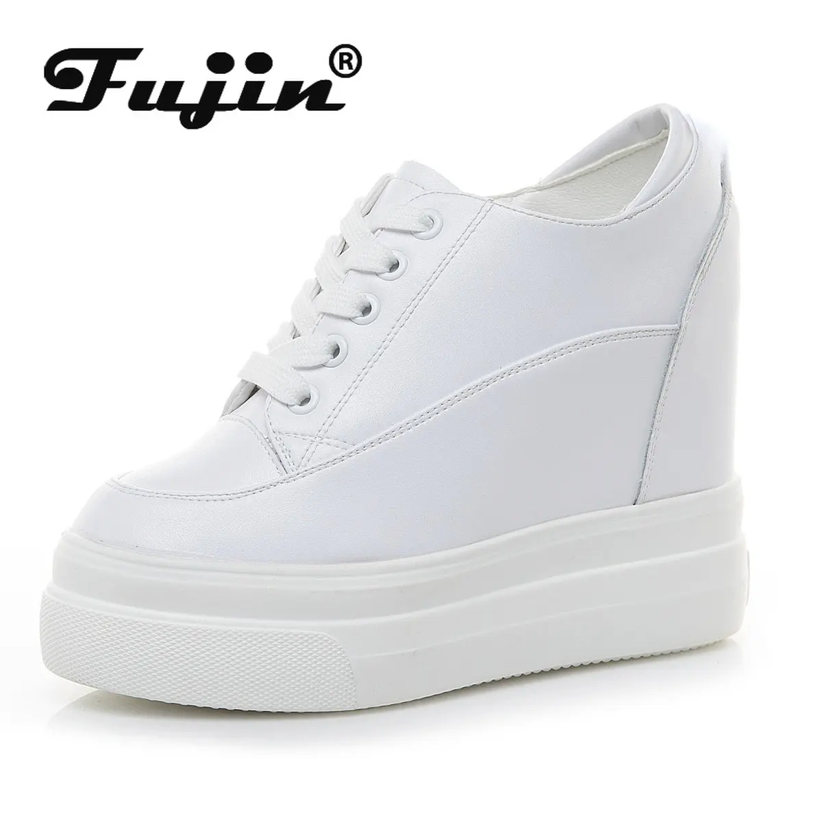 Fujin 11cm Platform Wedge Sneakers Shoes Genuine Leather Women Fashion Sneakers Hidden Heel Shoes Spring Autumn Summer Pumps