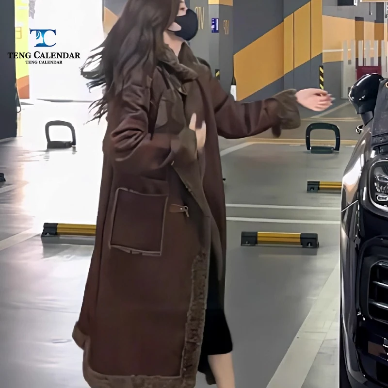 Fur Integrated Suede Lamb Fur Imitation Fur, Retro Medium Long Thick Standing Collar Coat, Women's Autumn and Winter New 2025