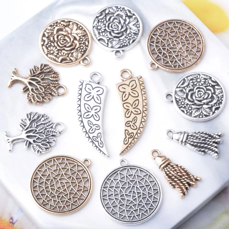 10 Stück Boho Zinklegierung Runde Ohrring-Anhänger Runder Baum Sonnenblumen-Anhänger DIY Damenohrringe – Detail 3