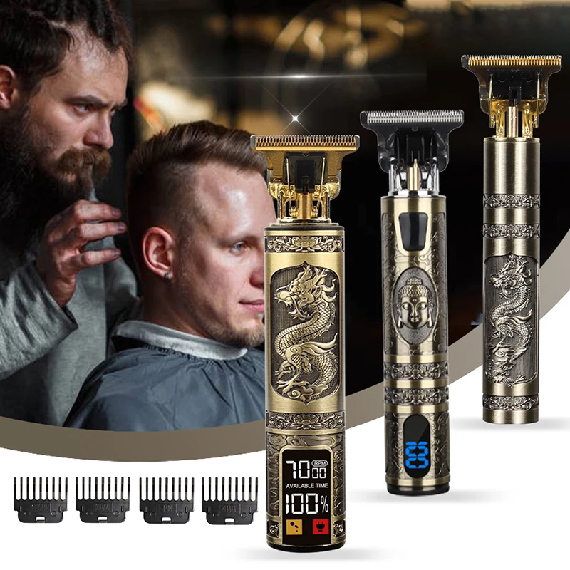 Barbeiro masculino retrô T9 aparador de cabelo profissional máquina de corte de cabelo Kemei máquina de corte de cabelo sem fio barba homem barbear