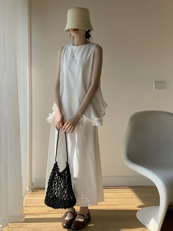 

2025 Summer New Fashion Sleeveless Top Pure Color Half Skirt Korean Style Two-Piece Set INS Women's Clothing