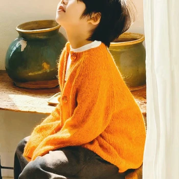 Boys Girls Autumn Sweater 2025 New Korean Fashionable Kids Spring Fall Winter Solid Color Single Breasted Knitted Cardigan 5