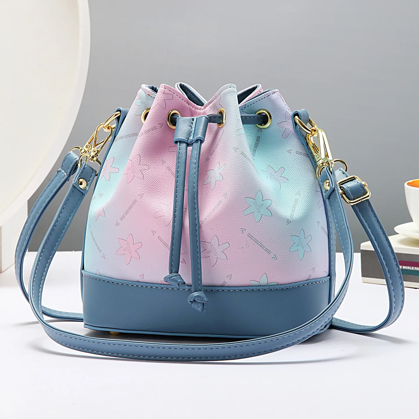 Bolsos de mano para mujer a la moda, Color degradado, arcoíris, gran capacidad, bolso tipo cubo, bandolera