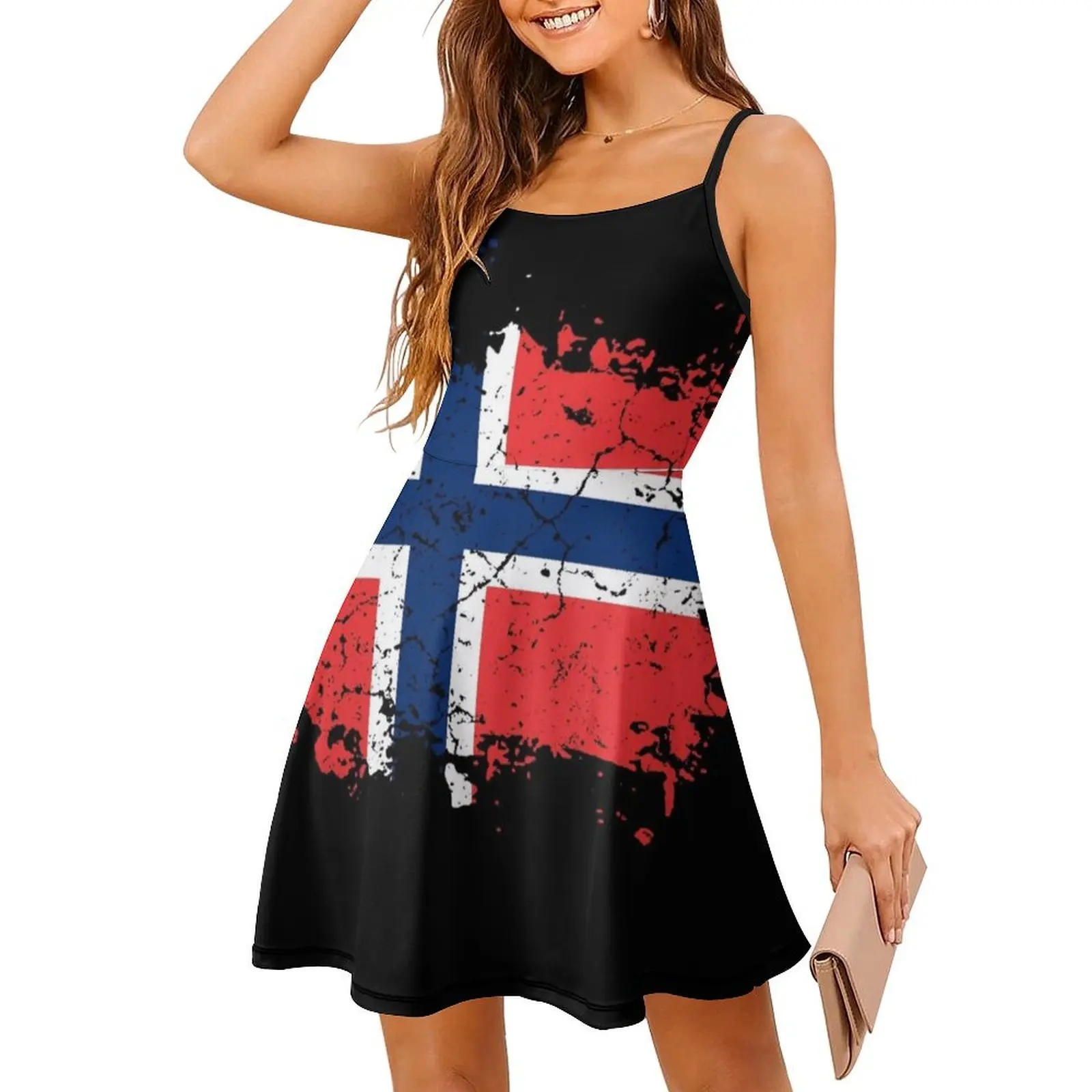 فستان حفلات أنيق للنساء بعلم النرويج فستان على شكل حرف a مع خيارات قصيرة/طويلة/بدون أكمام علم نرويجي علم النرويج النرويجي