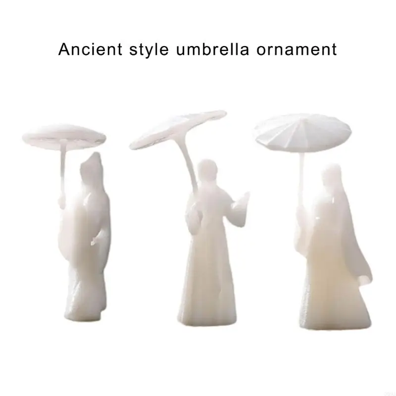 G99A 3Pieces Set of Classical Chinese Umbrella Girls Miniatures Statues Resins Ancient Figures for Desk and Shelf Decoration