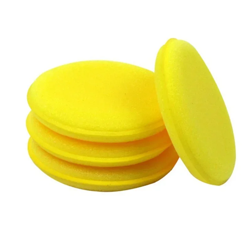 10 Pcs Yellow Car Foam Wax Applicator Polishing Sponge Round Cleaning Tools for Auto Detailing Essentials